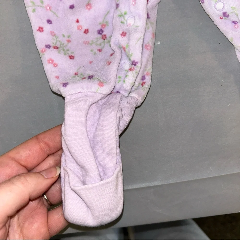 Vintage Snugabye Convert-A-Foot Baby Girl Sleeper‎ Purple Flowers 6m